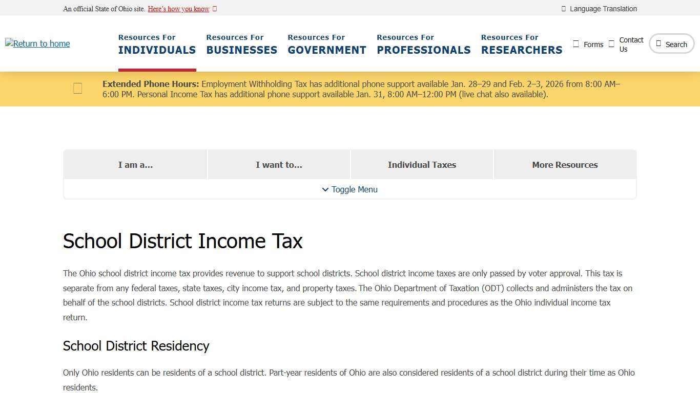 School District Income Tax Department of Taxation